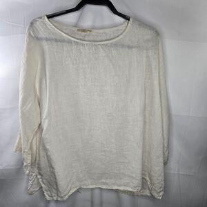 Giusy Off White Cream Lagenlook 100% Linen Boxy Top Italy Size Medium